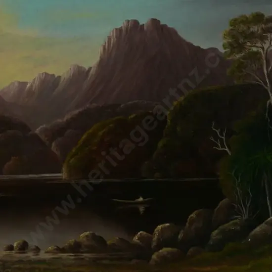 YOUNG, Chas (Active 1884-1918) - Mountains with Canoe on Lake