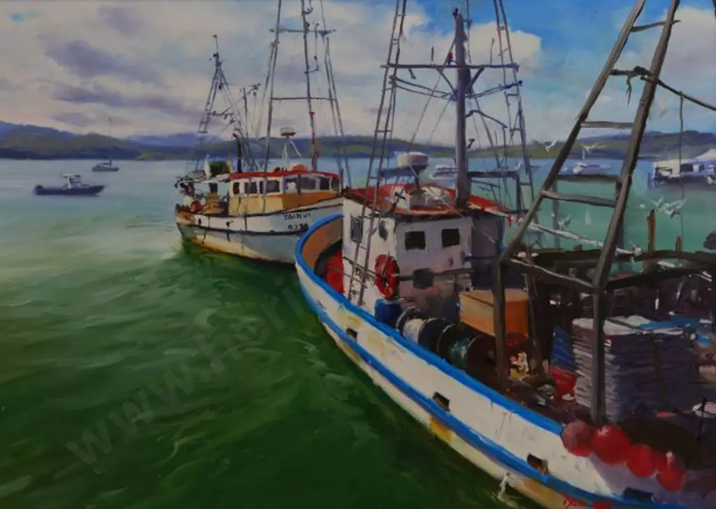 HILL, Don (Active  1990s) - Boats in Estuary Image 1++