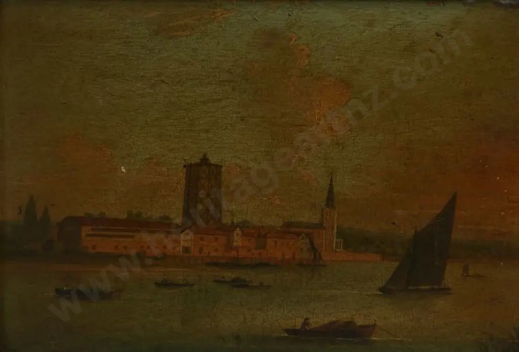 UNKNOWN Artist - Yacht in Estuary (19th Cent) Image 1++