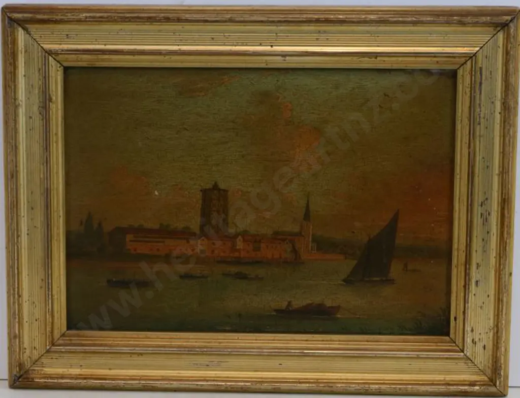 UNKNOWN Artist - Yacht in Estuary (19th Cent) Image 1++