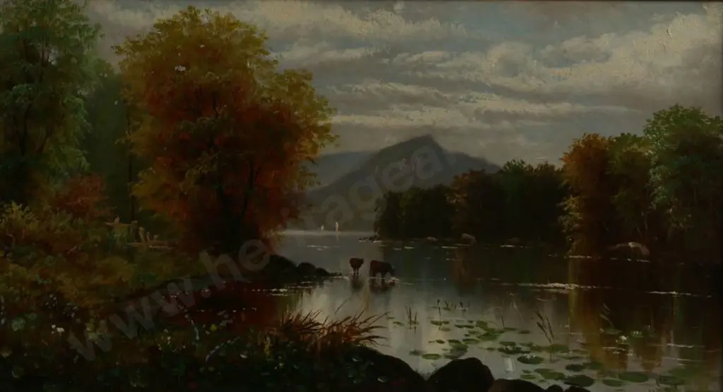 UNKNOWN Artist (Illegible signature) - Animals Drinking in River Image 1++