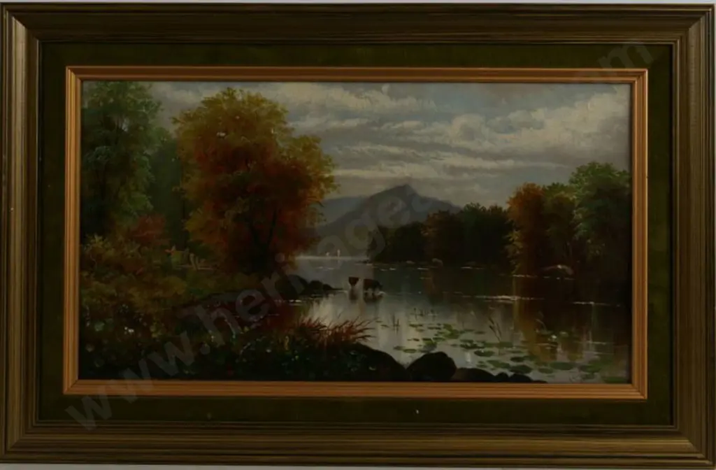 UNKNOWN Artist (Illegible signature) - Animals Drinking in River Image 1++