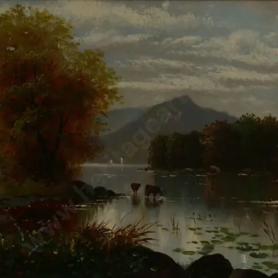 UNKNOWN Artist (Illegible signature) - Animals Drinking in River