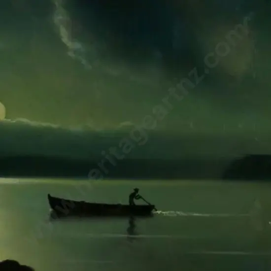 BOND, J. A. (Active 1898-1911) - Moonlit Night with Boat on Lake
