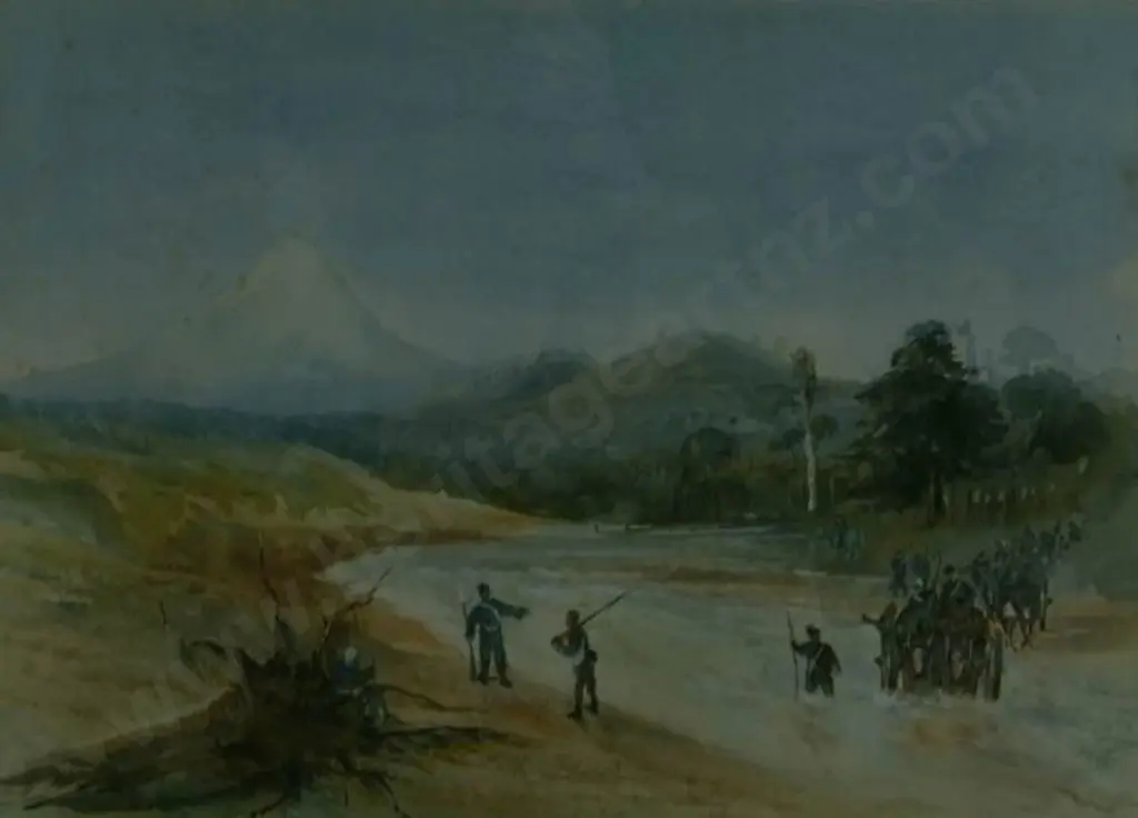 WILLIAMS Edgar Arthur (1824-1898) - Bullock-Drays Crossing the River Below Mt Egmont, 1865 Image 1++