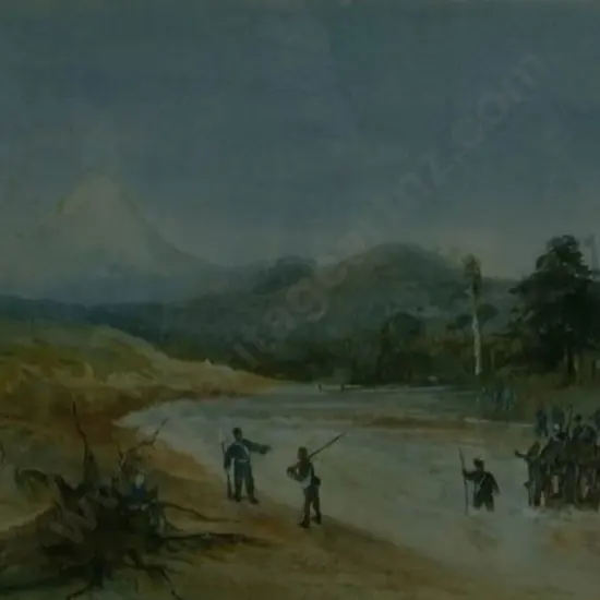 WILLIAMS Edgar Arthur (1824-1898) - Bullock-Drays Crossing the River Below Mt Egmont, 1865