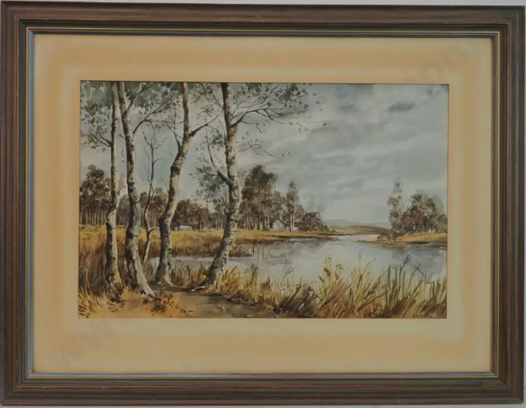 PROUT, Anthony A. (1946-) - Silver Birch Trees by Lake Image 1++