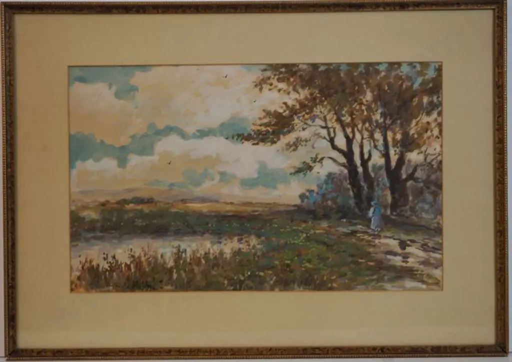 FLETCHER, Blythe (1890-1949) - Country Scene with Lady by Tree Image 1++