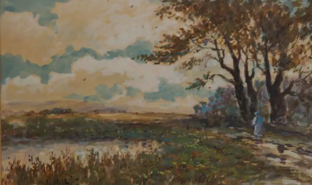 FLETCHER, Blythe (1890-1949) - Country Scene with Lady by Tree Image 1++