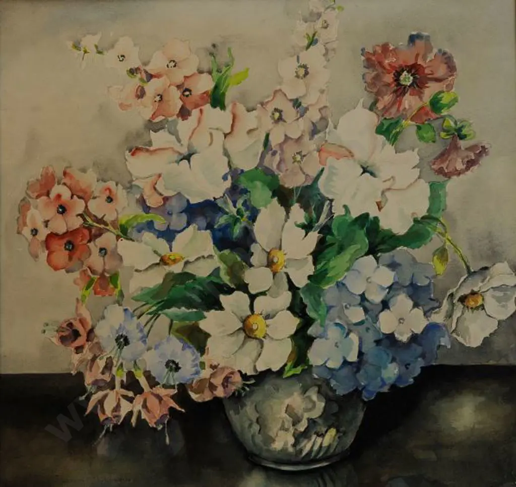 LUXFORD, Florence M. (Active 1970s) - Mixed Flowers in Vase Image 1++