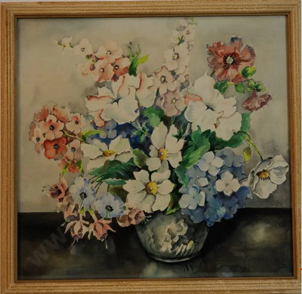 LUXFORD, Florence M. (Active 1970s) - Mixed Flowers in Vase Image 1++