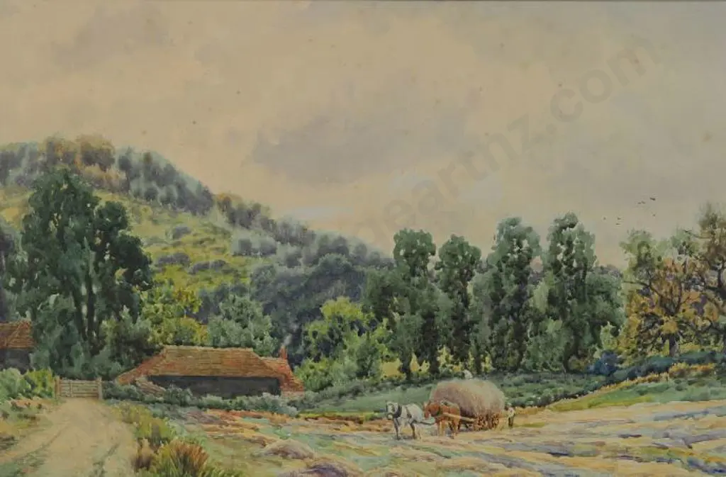 McNIGHT, R.  - Country Home with Farmer Gathering Hay Image 1++