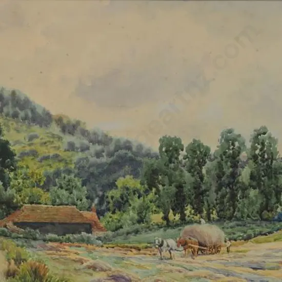 McNIGHT, R.  - Country Home with Farmer Gathering Hay