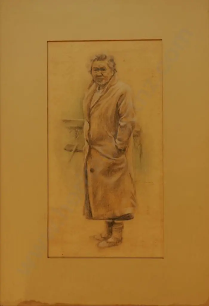 UNKNOWN Artist - Maori Woman Wearing Heavy Coat Image 1++