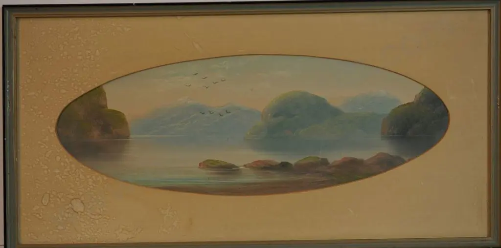 UNKNOWN Artist - Lake Scene with Hills Image 1++