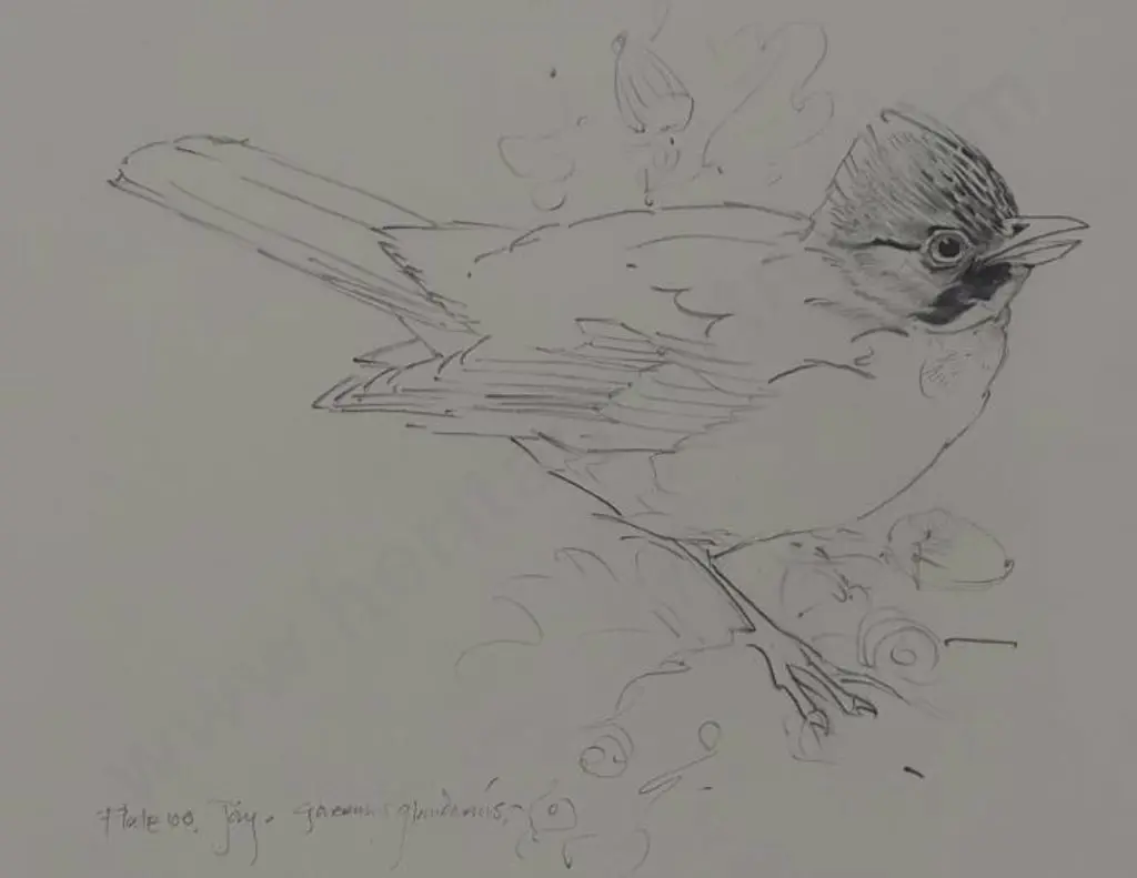 CHING, Raymond Harris (1939-) - Jay - pencil drawing for Reader's Digest Book of British Birds Image 1++