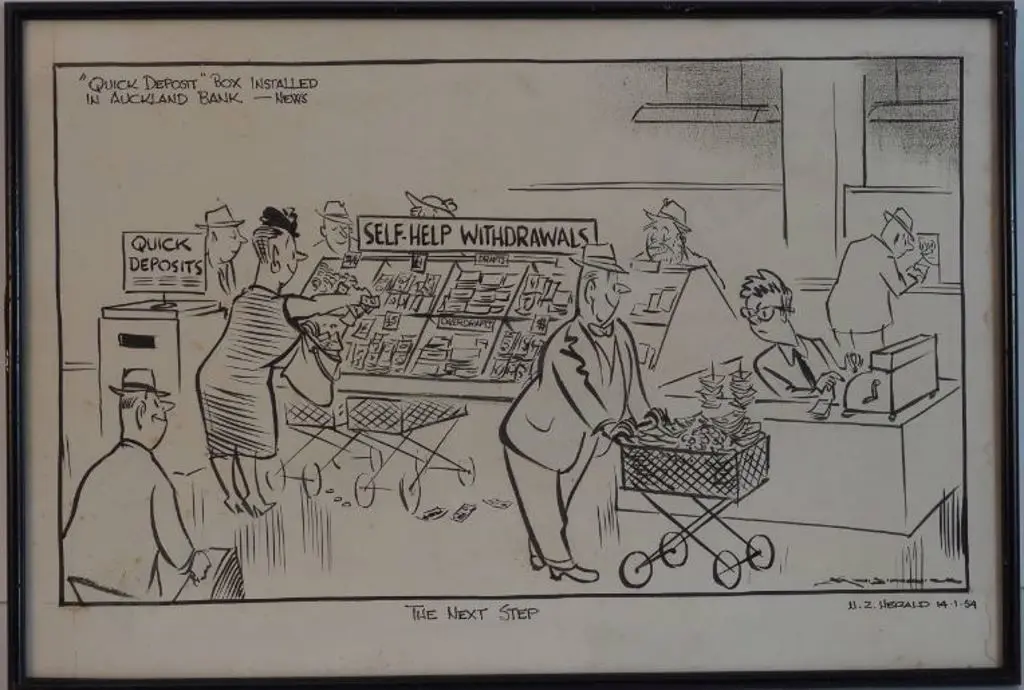 MINHINNICK, Gordon (1902-1992) - The Next Step (NZ Herald cartoon dated 1959) Image 1++