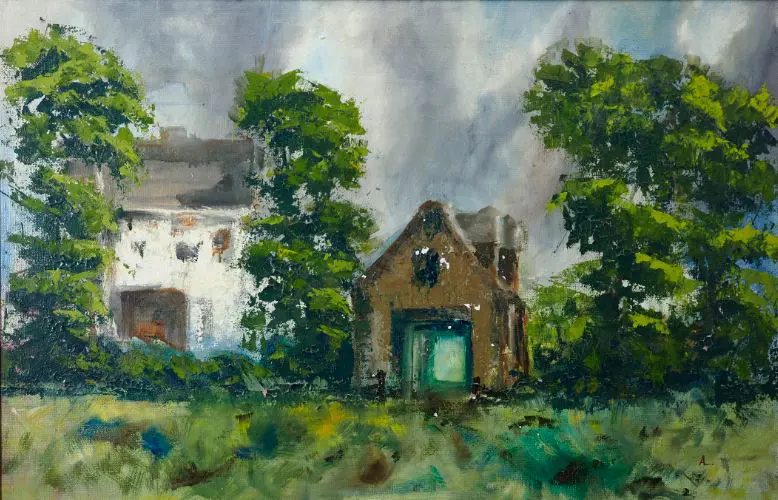 UNKNOWN - English Country Scene with Stables Image 1++