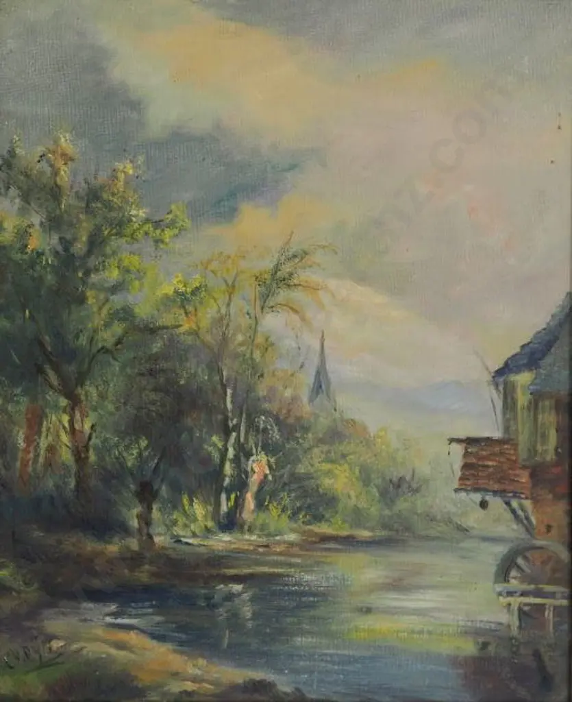 RYN, C.K. - Watermill on River outside Town Image 1++