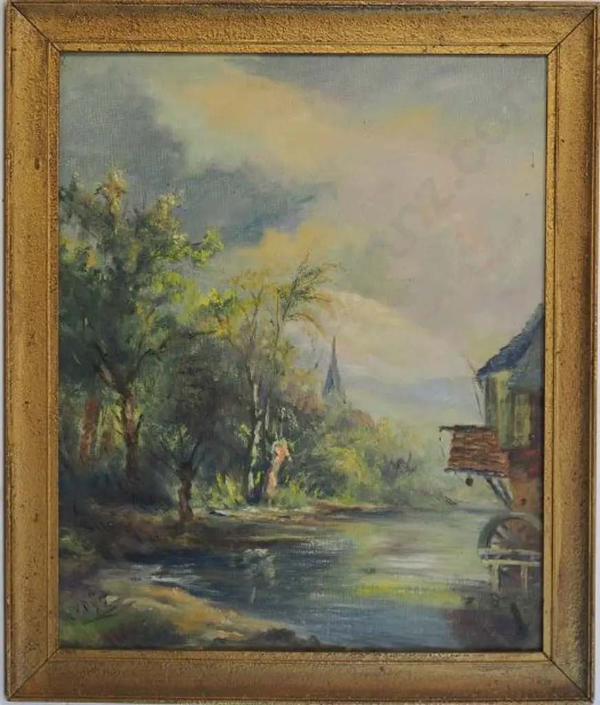 RYN, C.K. - Watermill on River outside Town Image 1++