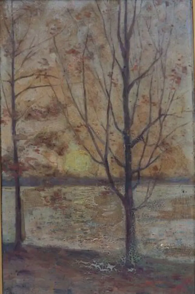 UNKNOWN artist - Trees in Autumn by Lake Image 1++