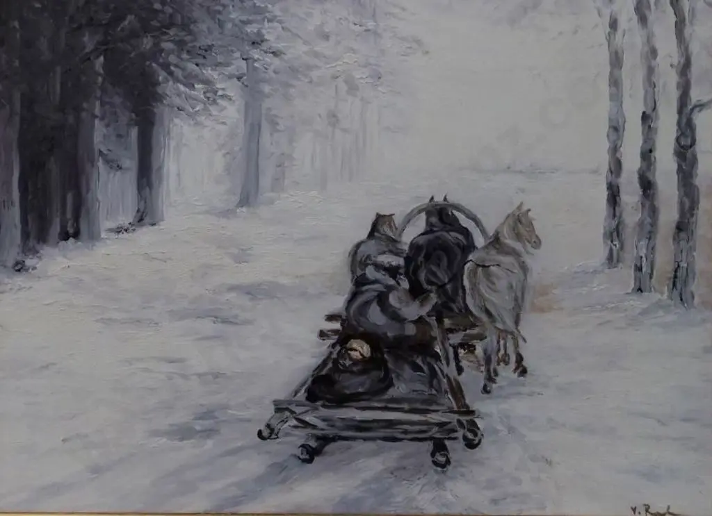 V.R. - Family on Sledge in Snow Image 1++