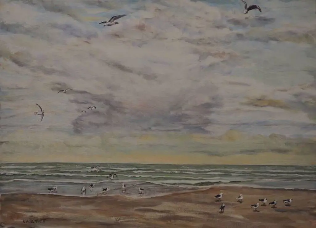 BENNETT, E. A. - Beach Scene with Seagulls Image 1++