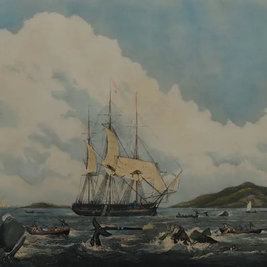 HUGGINS, William John (1785-1841) - South Sea Whale Fishery - A Boat Destroyed by a Wounded Whale