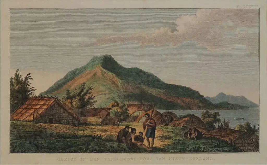 PARKINSON, Sydney (1745-1771) - Gezigt in Een Verschanast Dorp Van Nieuw-Zeeland (View of a Village Fortress in New Zealand - Cook's Voyages) Image 1++