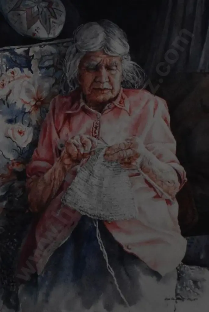 ALLDRITT- MILLER, Jan (1944-) - 'Granny' - Old Lady Knitting Image 1++