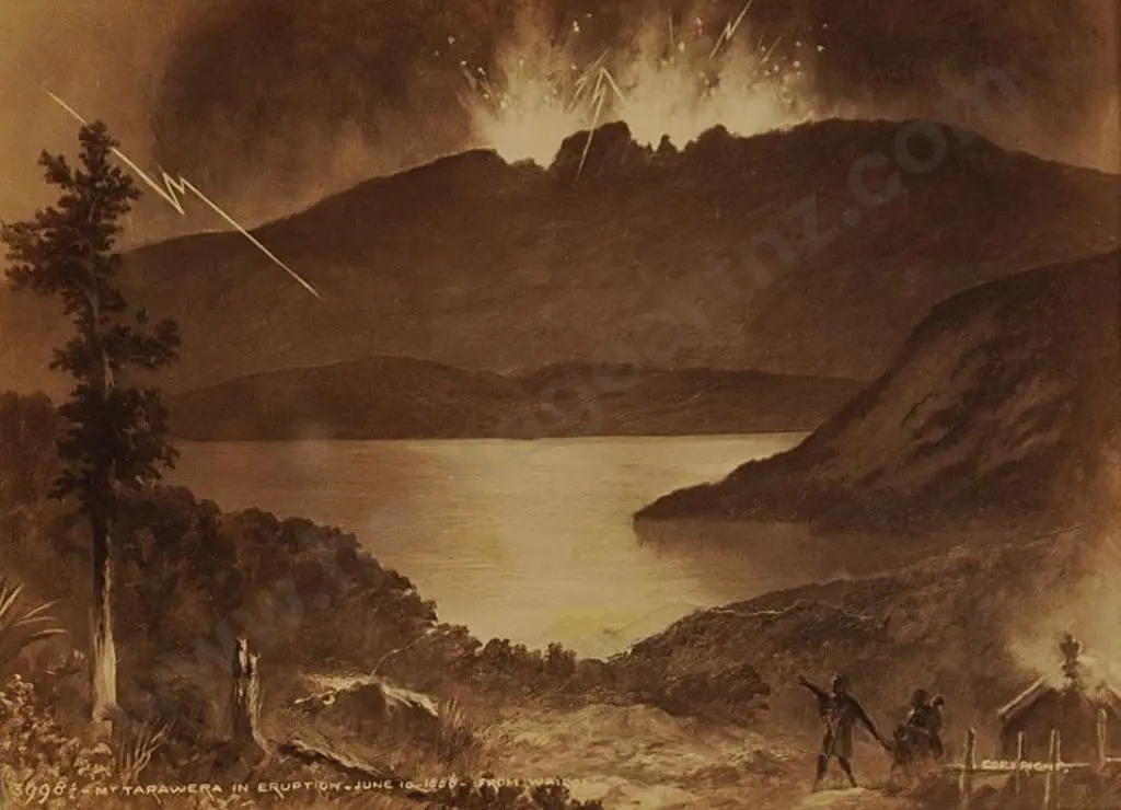 BURTON BROS - Dunedin (1870s-1890s) - Mount Tarawera in Eruption, from Wairoa, June 10, 1886 Image 1++