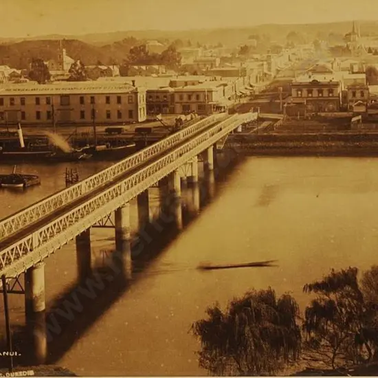 BURTON BROS - Dunedin (1870s-1890s) - Wanganui. Old Town Bridge and River, c. 1880