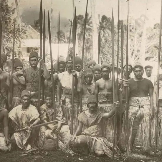 UNKNOWN - Rarotonga - Group of Young Males with Weapons, Aug 1907