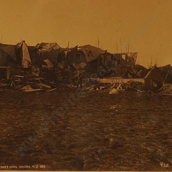 COXHEAD, Frank Arnold (1851-1908) - F.A.C. - Ruins of McRae's Hotel, Wairoa after Eruption (Tarawera) 1886
