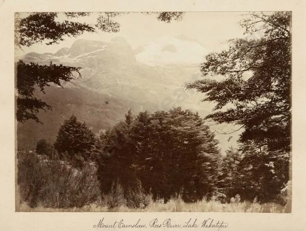 BURTON BROS - Dunedin (1870s-1890s) - Mount Earnslaw, Rees River. Lake Wakatipu, c.1880 Image 1++