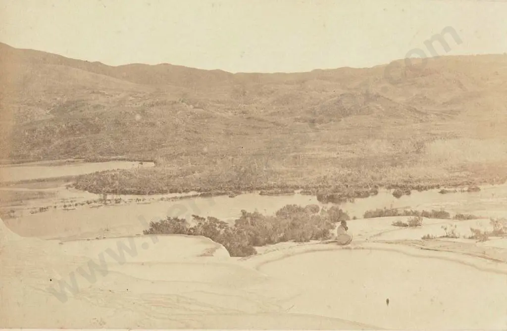 WHEELER, E. & SON - Christchurch (1864-1914) - Country landscape, Lake and Sitting Person (Maori?), c.1880 Image 1++