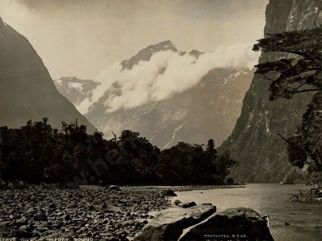 MUIR & MOODIE - Dunedin (1898-1916) - Arthur River, Milford Sound, c.1903 Image 1++