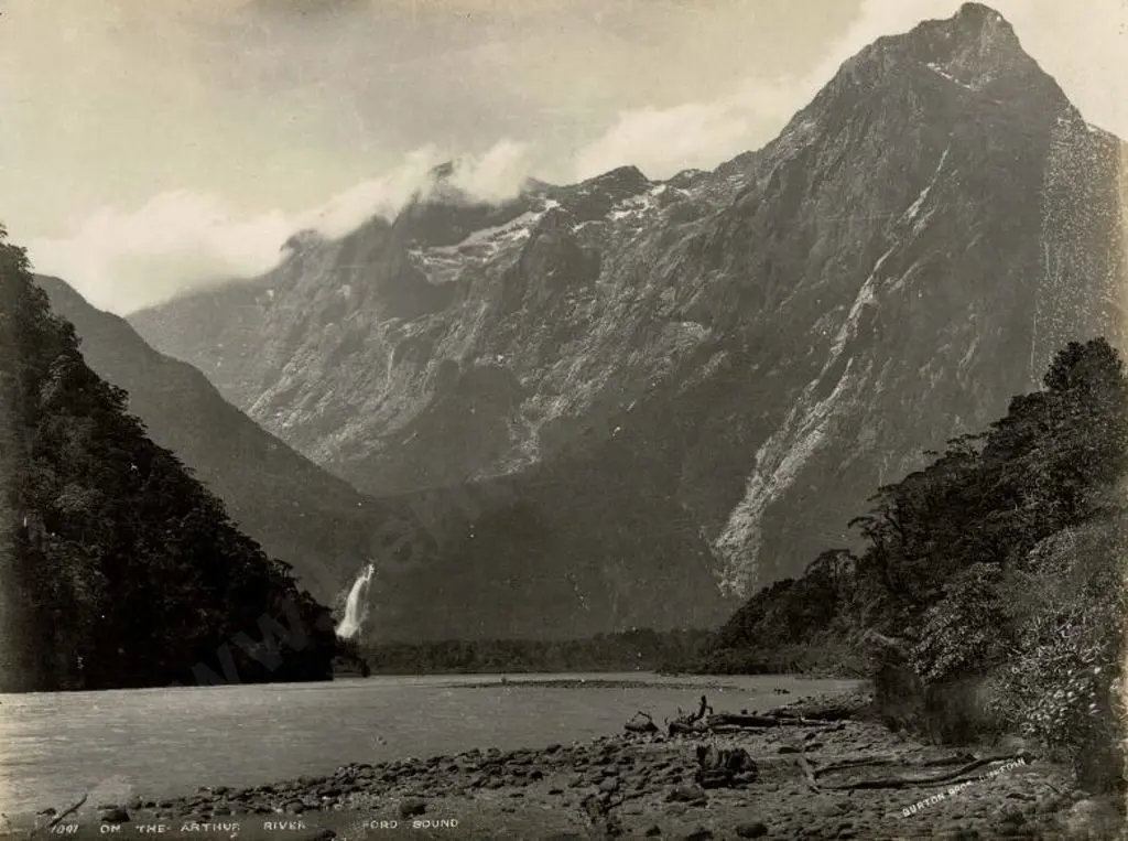 BURTON BROS - Dunedin (1870s-1890s) - On the Arthur River, Milford Sound, c.1897 Image 1++