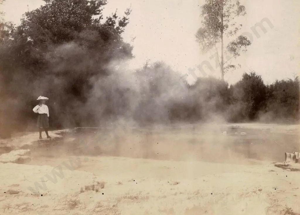 UNKNOWN - Woman Standing next to Hot Pool. Rotorua (late 19th Century) Image 1++