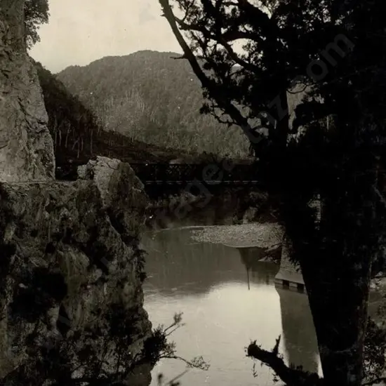 NZ GOVT PUBLICITY (Early 20th Cent.) - South Island Gorge with Road and Bridge, c.1910