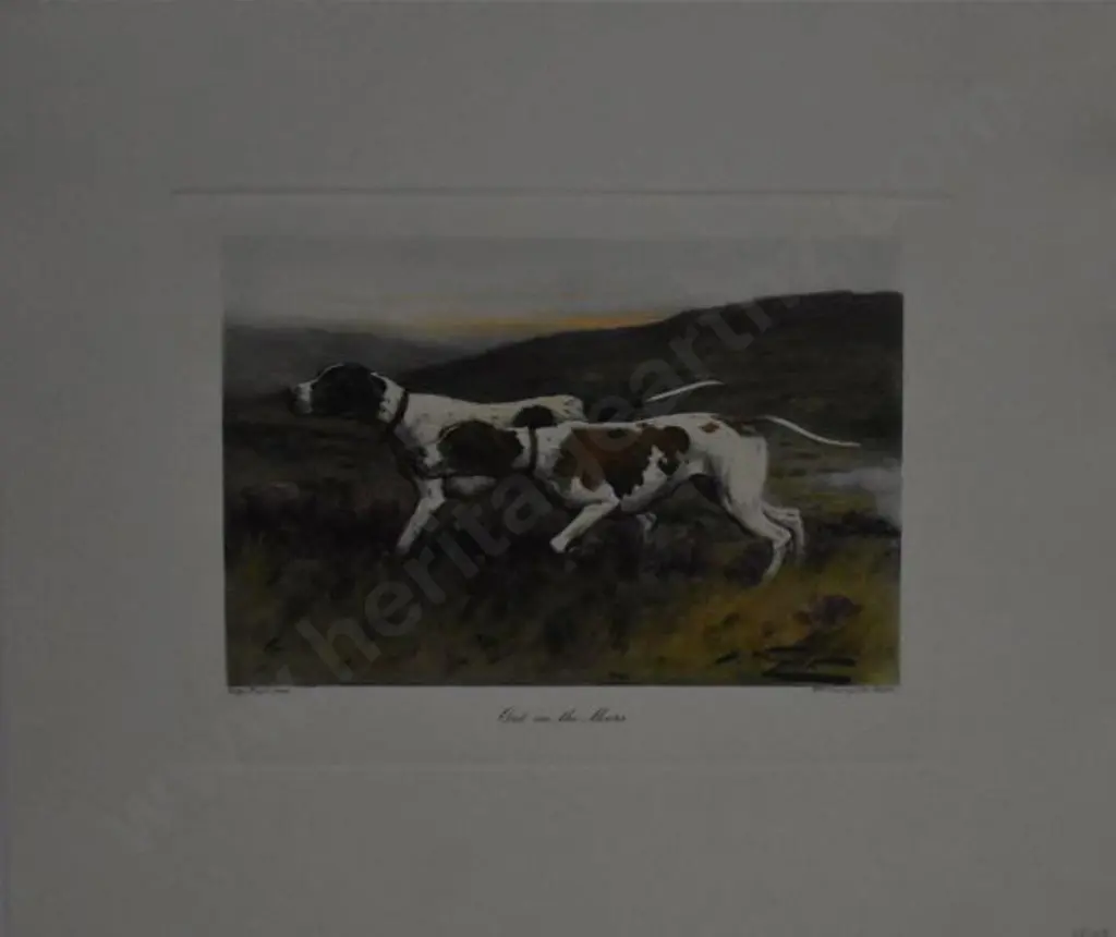 WRIGHT, George (1860-1944) - Out on the Moors - Two dogs Image 1++