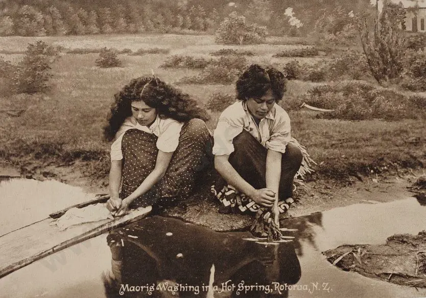 UNKNOWN - Maoris Washing in a Hot Spring, Rotorua, c.1910 Image 1++