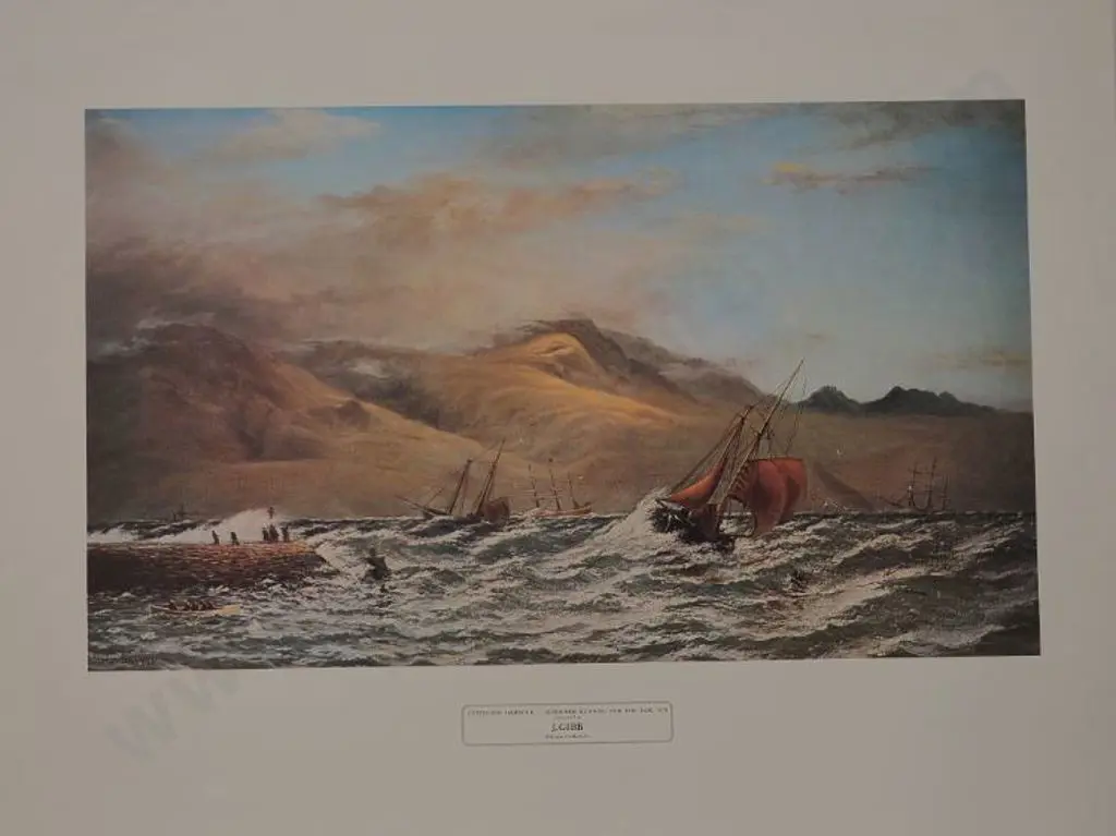 GIBB, John (1831-1909) - Schooner Running for the Tide, Lyttelton Harbour 1878 Image 1++