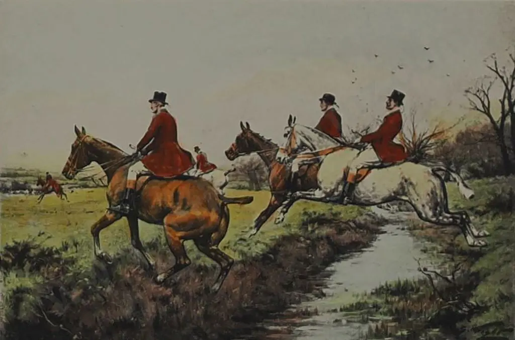 WRIGHT, George (1860-1944) - Old Hands at the Game - Horses Jumping Stream Image 1++