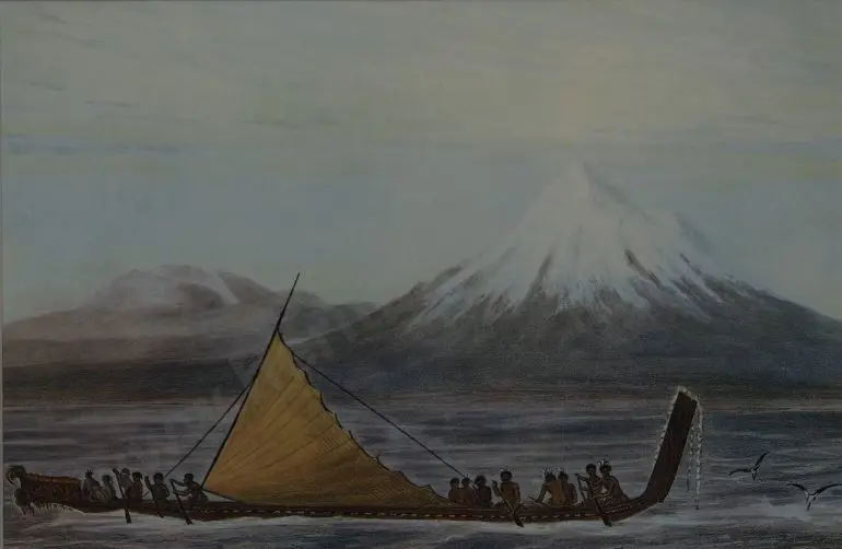 ANGAS, George French (1822-1886) - Taranaki or Mount Egmont, War Canoe Image 1++