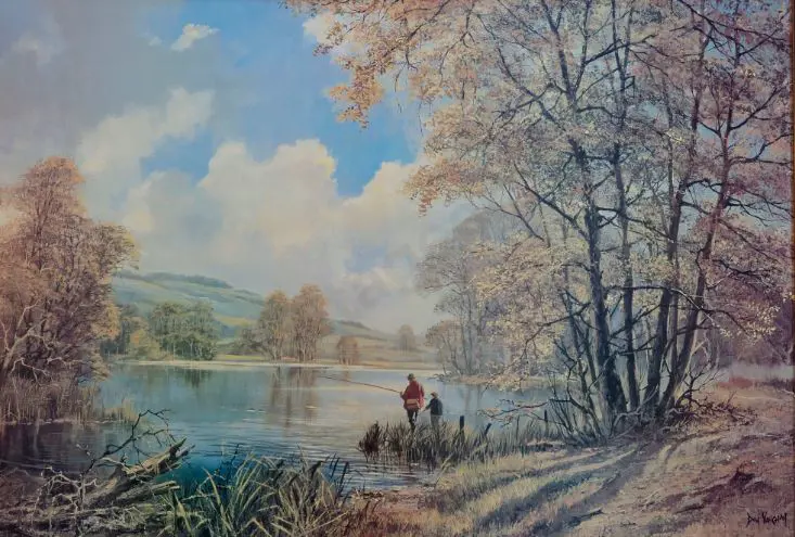 VAUGHAN, Don (1916-) - Grandfather & Grandson fishing Image 1++