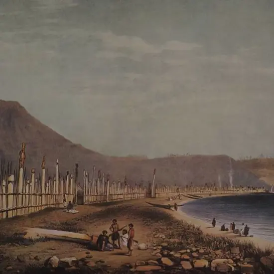 ANGAS, George French (1822-1886) - Te Heu's Old Pah at Waitahanui - Taupo