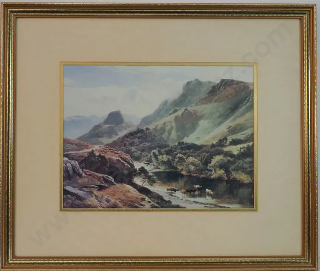 UNKNOWN artist - Hills & River with Cattle Image 1++