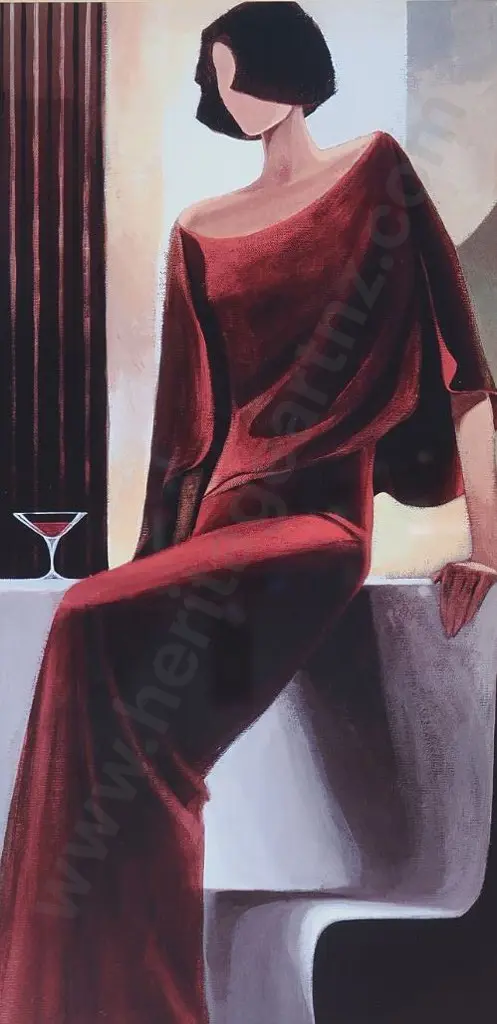 UNKNOWN (Style of Tamara de Lempicka) - Elegant lady with Cocktail Image 1++