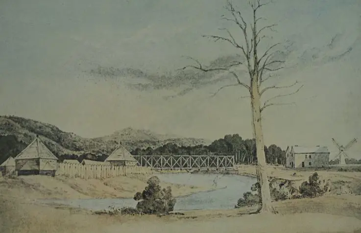 UNKNOWN artist - Fort Richmond and the Second Hutt Bridge c. 1847 Image 1++